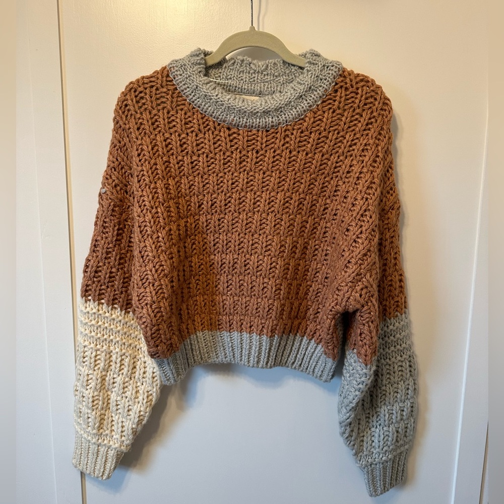 Universal Thread Multicolor Cable Knit Color Block Crewneck Sweater